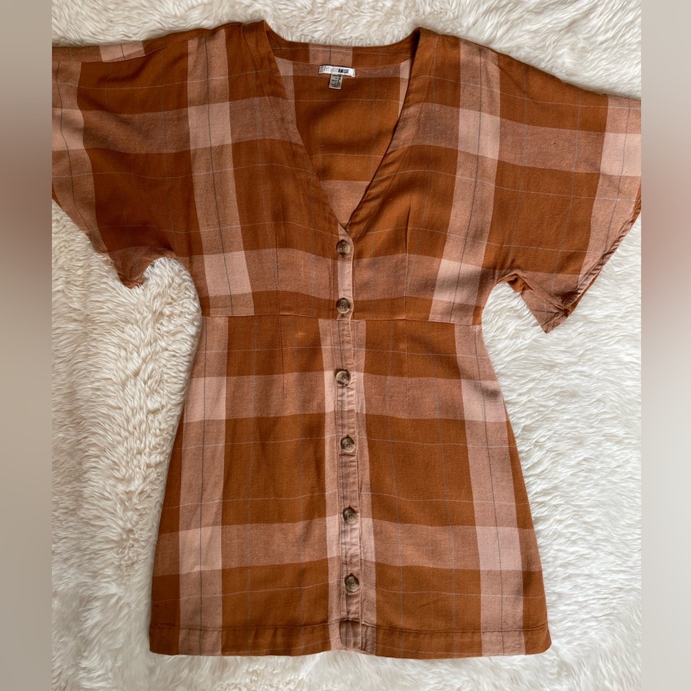 Amuse Society Orange Plaid Lovely Day Dress